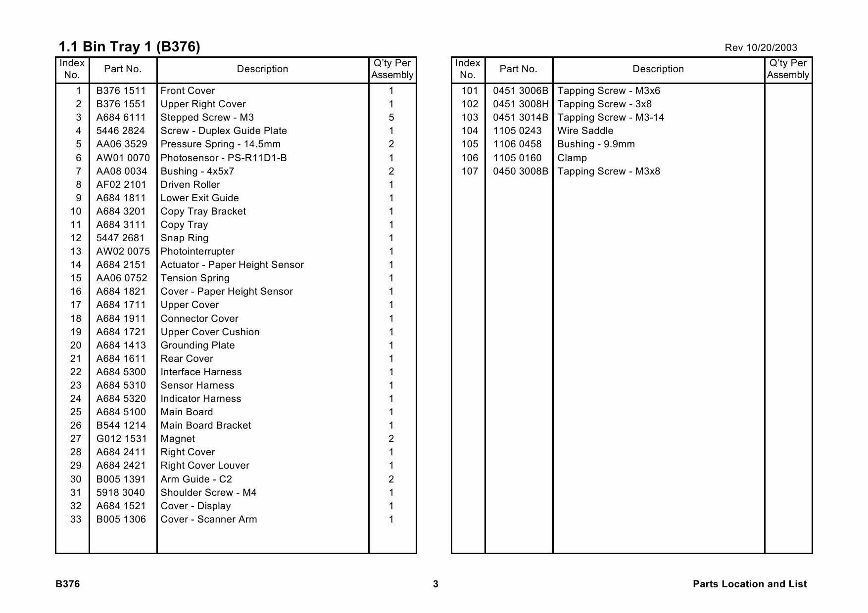 RICOH Options B376 1-BIN-TRAY Parts Catalog PDF download-3